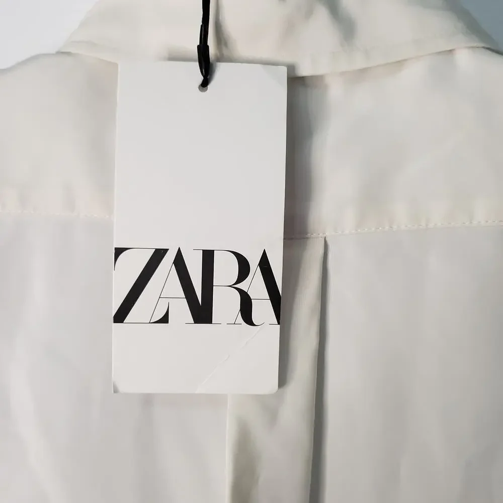 Zara lapel collar shirt short puffy sleeve Sz XS NWT Academia feminine Preppy